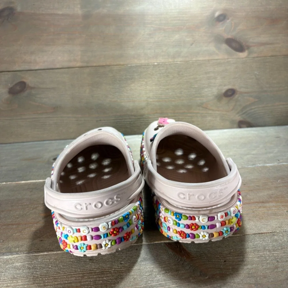 Crocs Classic Clog Girls size 3 shoes Pink Charms Decorated clogs